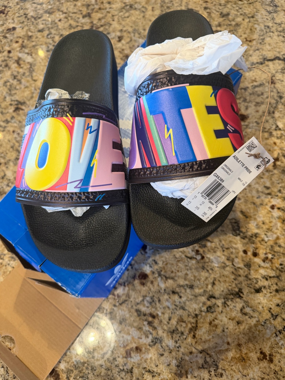 adidas Men’s Black Slides with Multicolor Graphic Strap